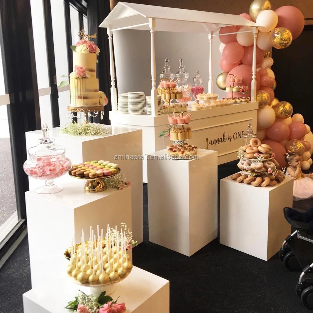 أمينا كرافت الزفاف الديكور عربة عرض خشبية الحلوى الخشب عربات الغذاء للبيع