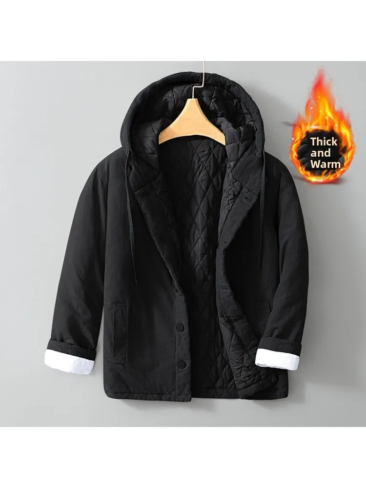 

Winter Thiened Cotton Jaet Men's Hooded Coat Warm Casual Versatile Comfortable Mid-Length Pure Cotton Youth Faion