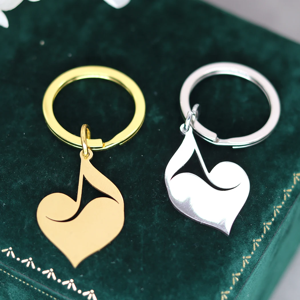 Chandler llavero de corazón de nota musical de acero inoxidable, regalo personalizado para profesores de música para hombres y mujeres