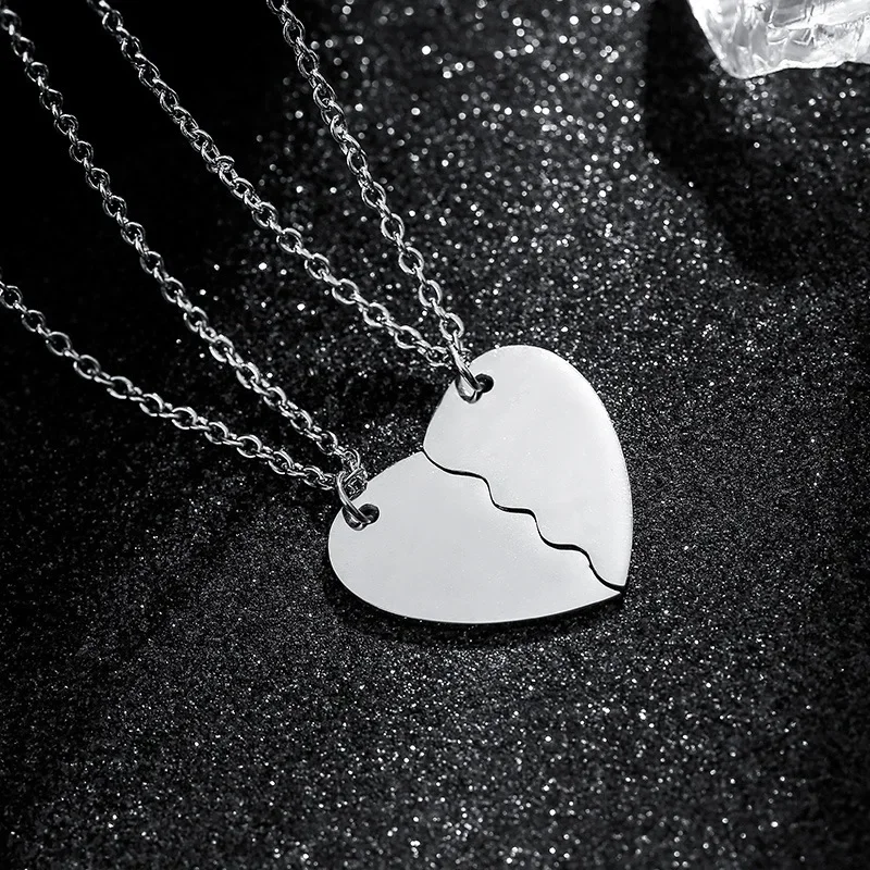 2pc/lot Stainless Steel Broken Heart Splicing Pendant Necklace for Women Men INS Simple and Romantic Couple Jewelry Gifts