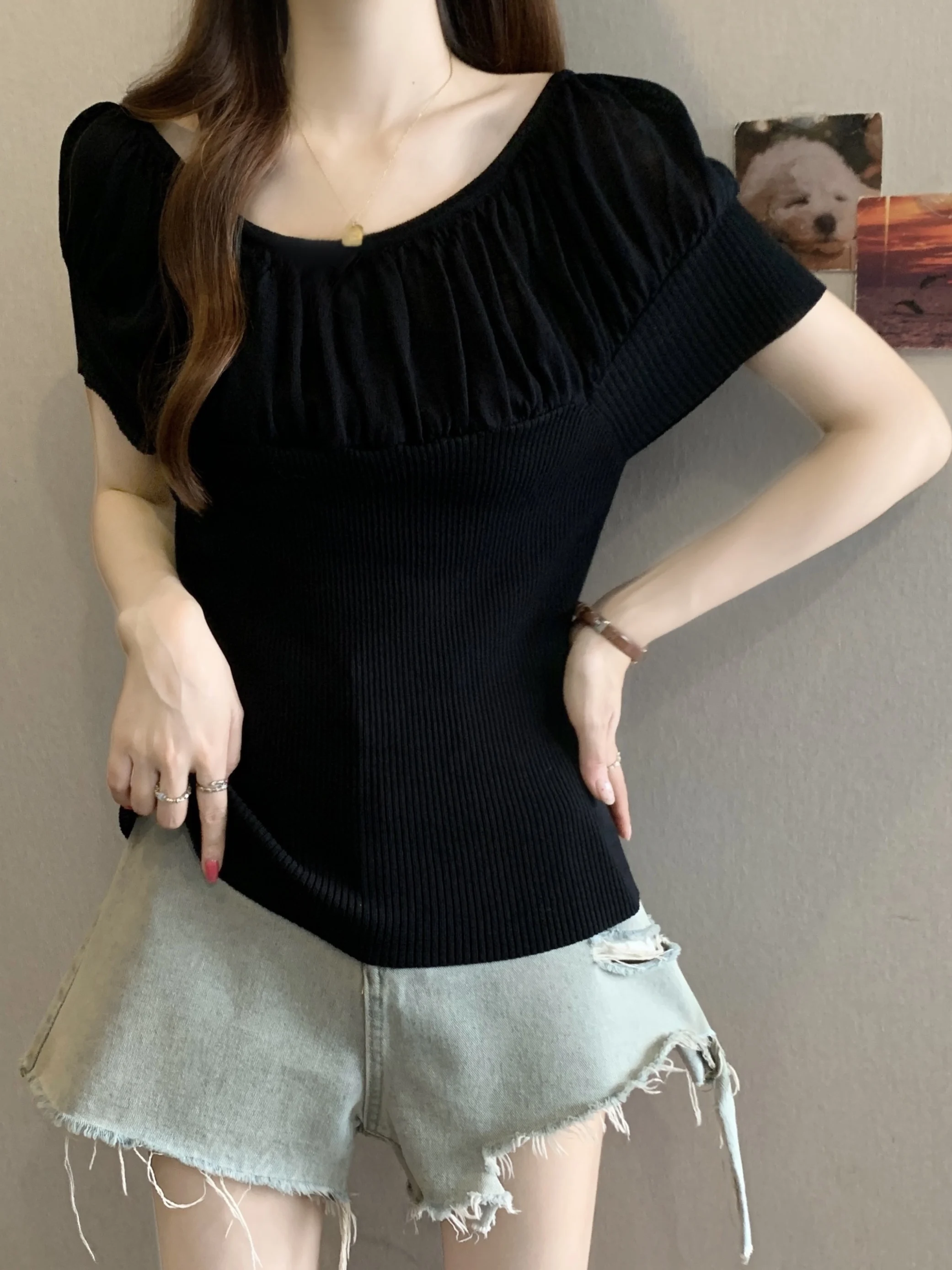 Shoulder Bared Ice Silk T Shirt Women Summer 2026 Loose Fit Comfortable Short Sleeve One Shoulder Neckline Korean Style Top