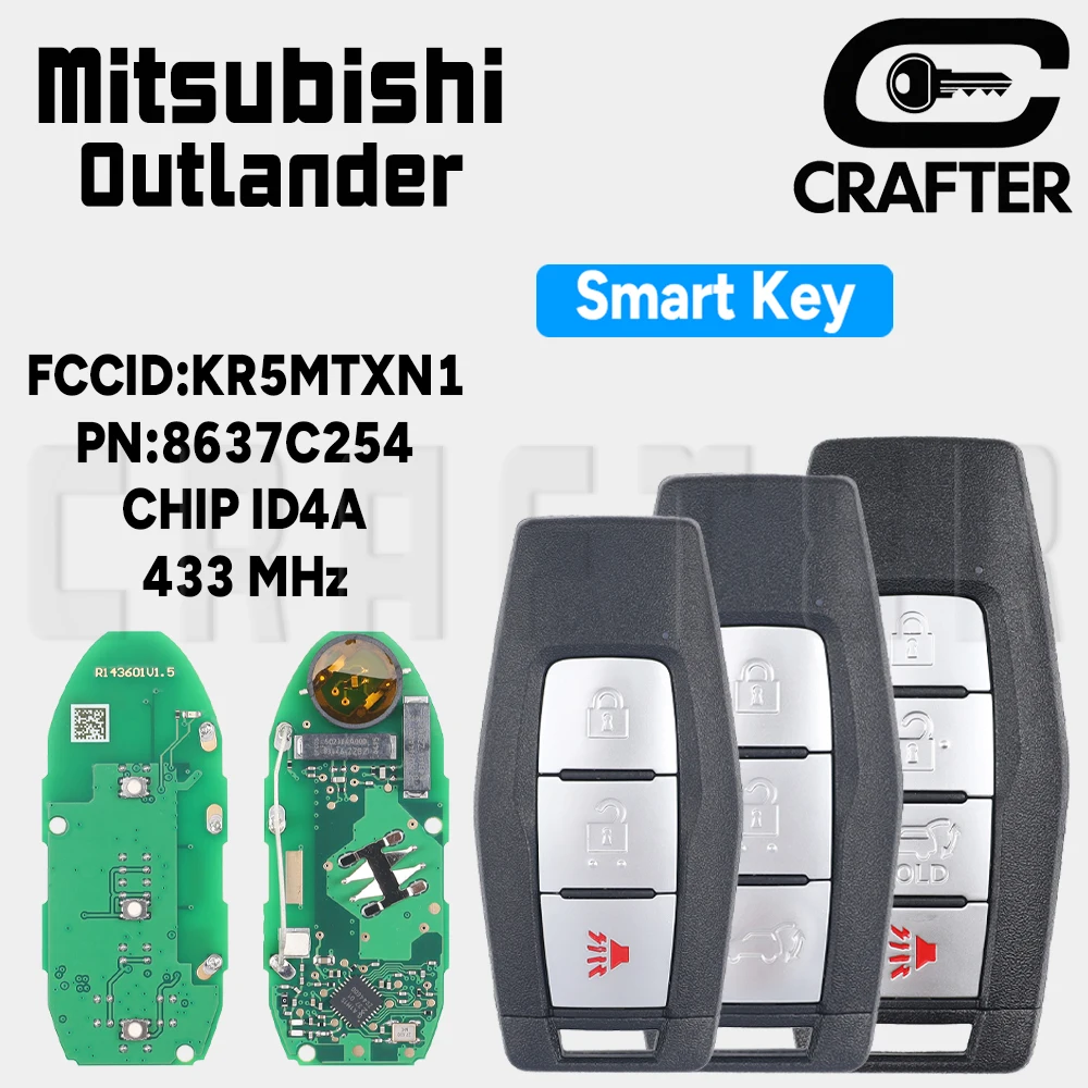 

Ключ Crafters KR5MTXN1 CHIP ID4A 433 МГц Умный автомобильный ключ для Mitsubishi Outlander 2021 2022 2023 Артикул: 8637C254 Keyless Go