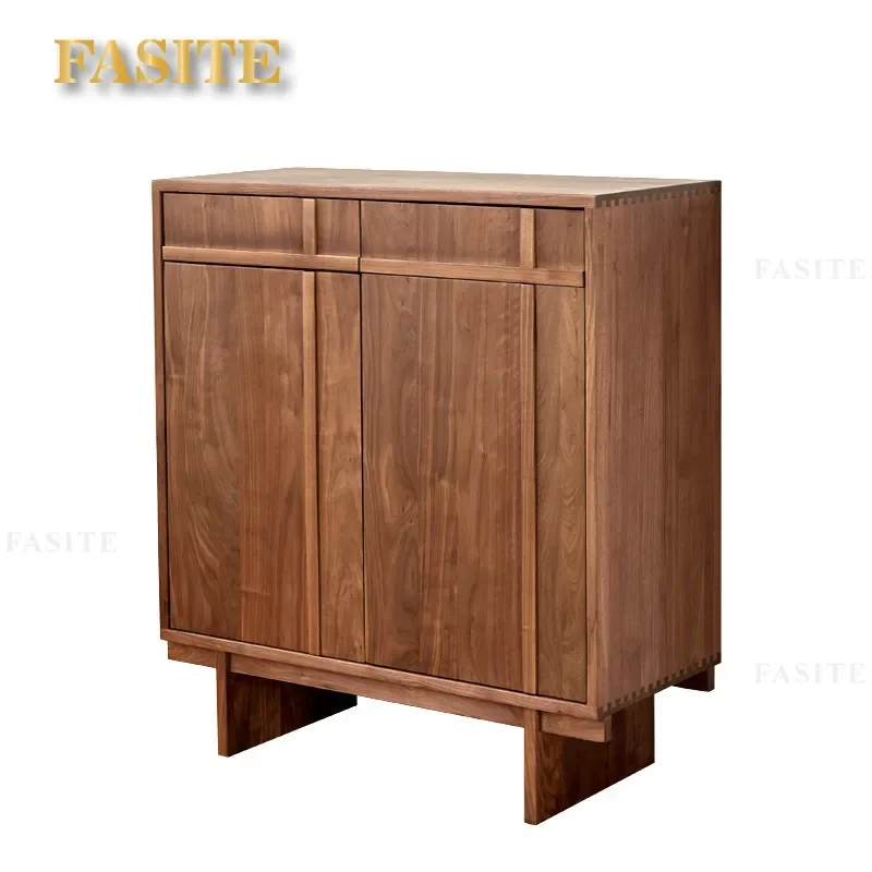 For Nordic Retro Black Walnut Solid Wood Shoe Cabinet Simple Japanese Style Multi Layer Storage Rack for Home Entrance Porch