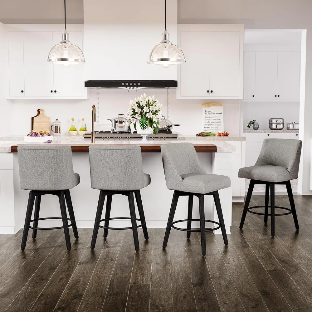 

Counter Height Swivel Bar Stools Set of 4, 26 Inch Bar Stools with Footrest, Linen Fabric Upholstered Barstools with Back and So