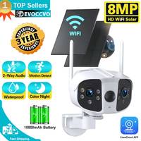 4K 180° Wide Angle Dual Lens Dual Solar Panels Camera 8MP WIFI Wireless Security Outdoor Built-in Battery Video Surveillance Cam