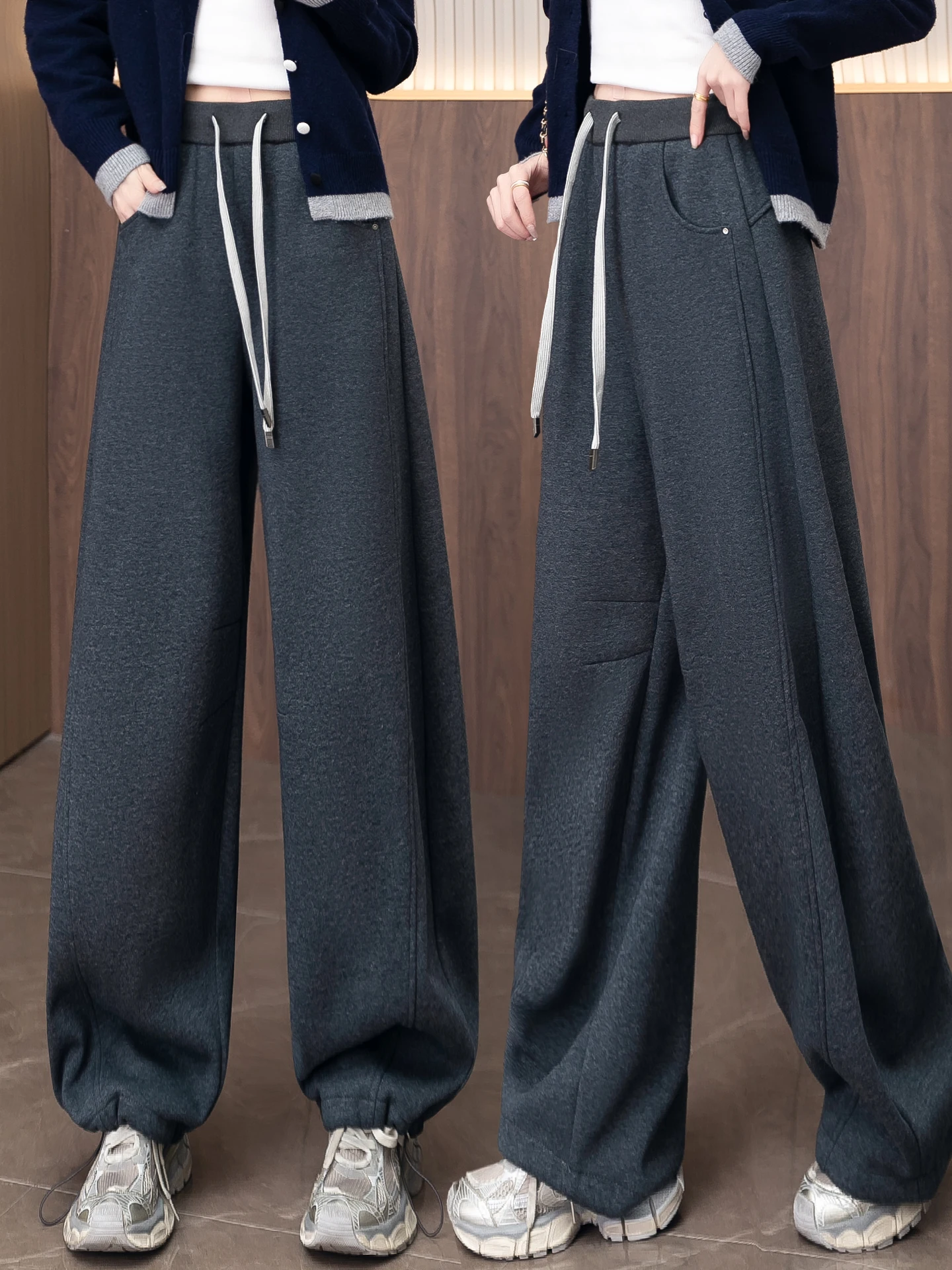 Women's High Waist Loose Fit Fleece Lined Thickened Cuffed Sweatpants Casual Straight Leg Pants Comfortable Soft Cotton