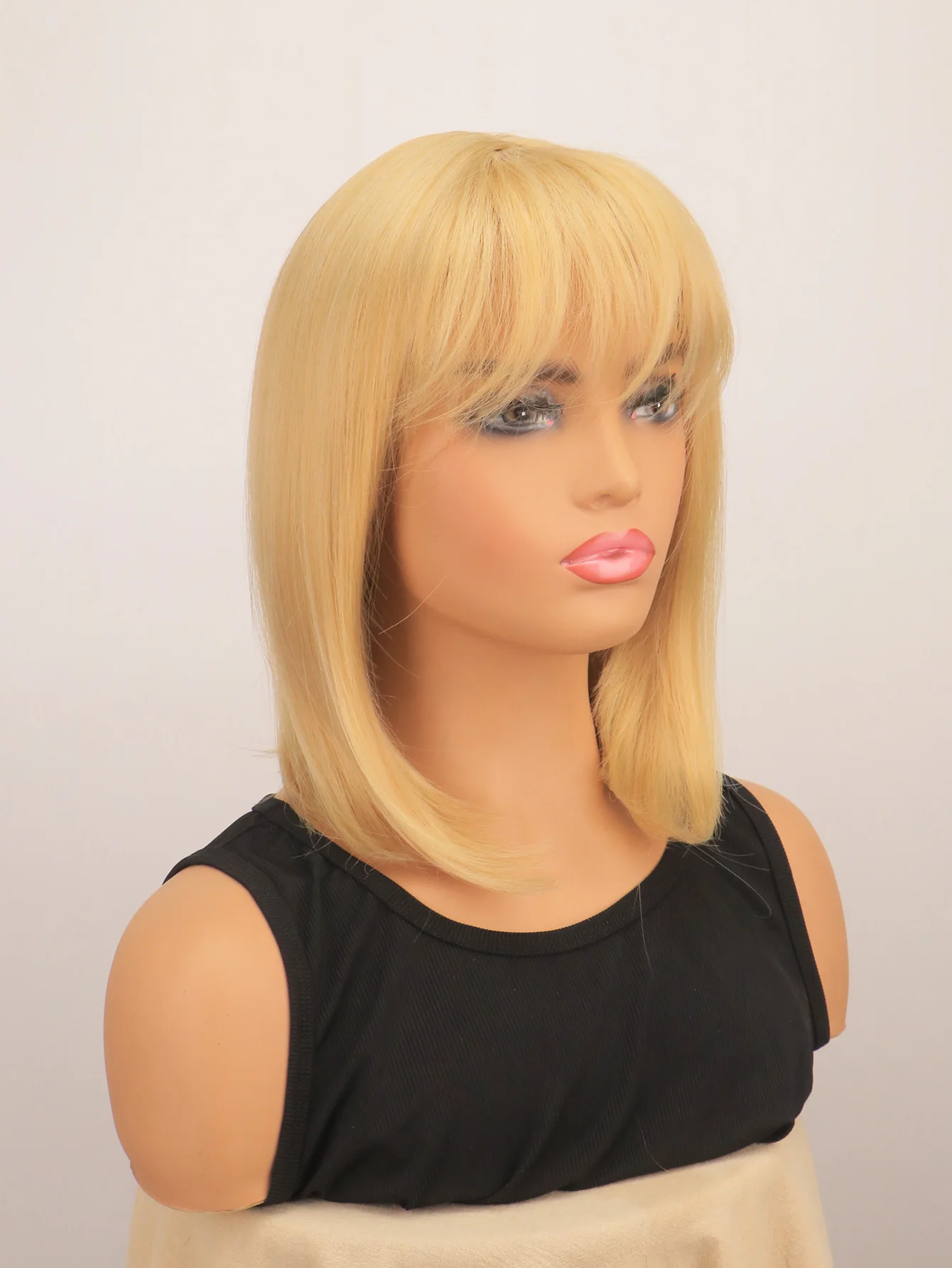 Women Synthetic Short Mixed Blonde Bob Wig With Bangs Hair Cosplay Costume Halloween Party Daily Wig Heat Resistant