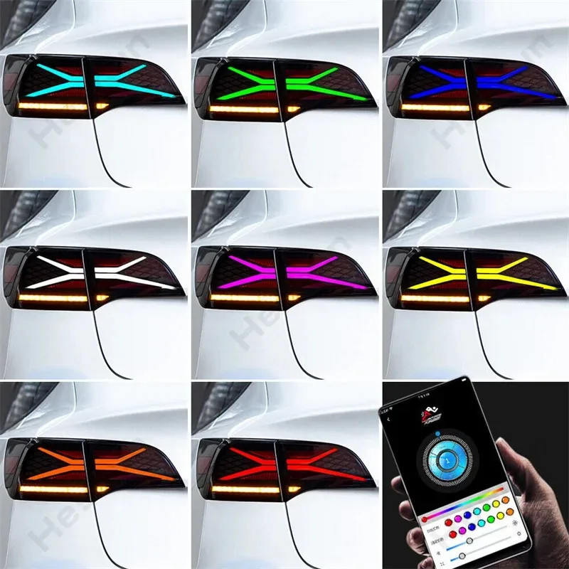 Car Accessories RGB LED Tail Lights For Tesla Model 3 Model Y 2017 -2023 X-Men Taillight Start UP DRL Rear Light Signal Lamps