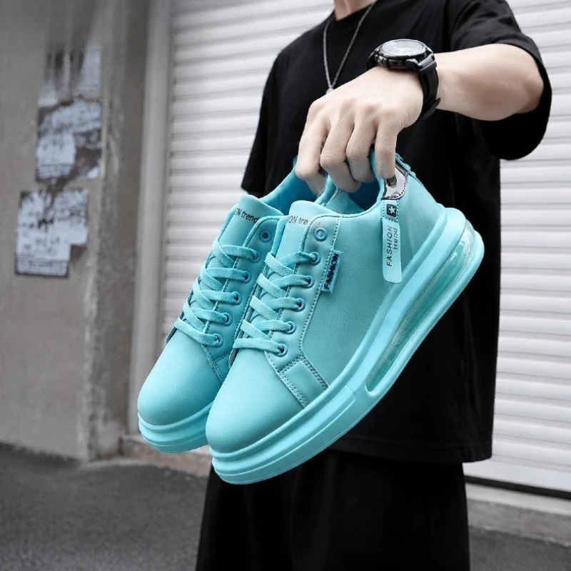 Ice Blue New Air Cushioned Shoes for Men Fashionable Casual Sports Shoes with Thick Sole Heightening Feature Women's Sneakers