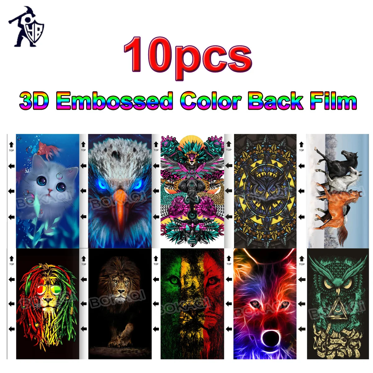 10pcs Mix 3D Embossed Back Color Animal Pattern For Cut Blade Machine Universal Hydrogel Film Back Film For Mobile Phone Screen