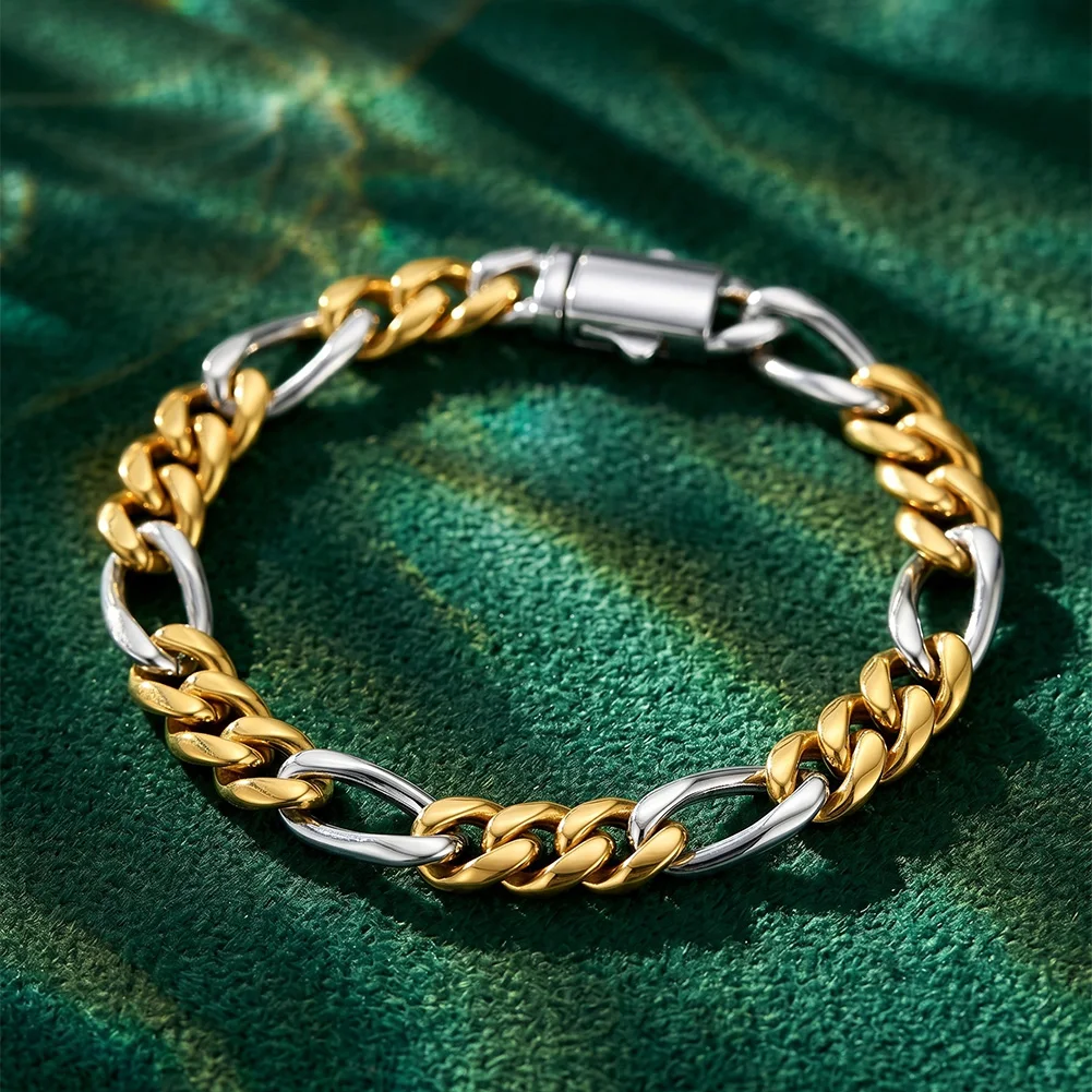 EFFIE QUEEN Stainless Steel Fashion 8MM Figaro Chain Bracelet For Women Men Daily Figaro Link Wrist Hand Jewelry Gift HTNCB01