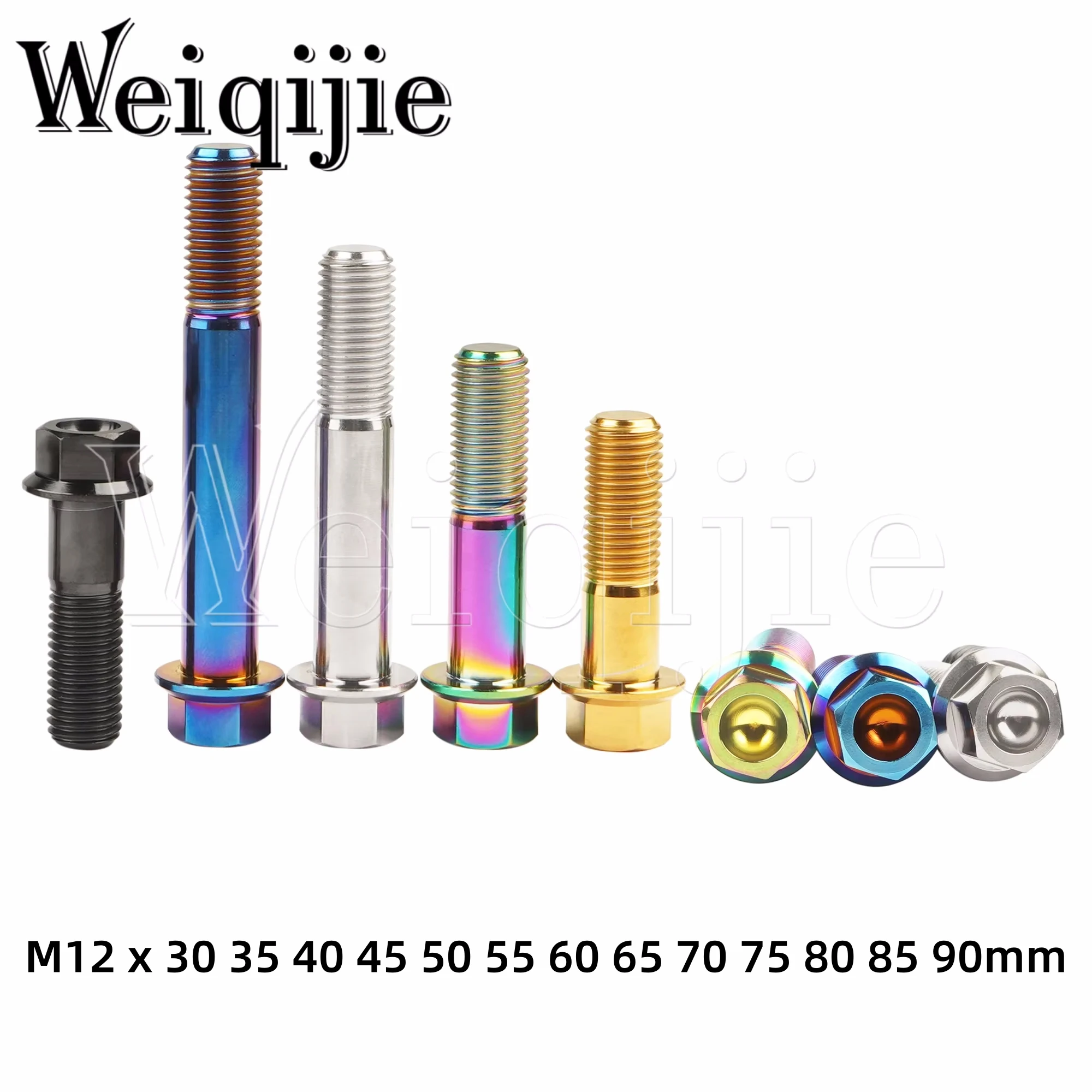 Weiqijie 6pcs Titanium Bolt M12 X 30 35 40 45 50 55 60 65 70 75 80 85 90mm Pitch 1.25/1.5mm Motorcycle Repair Modification Screw