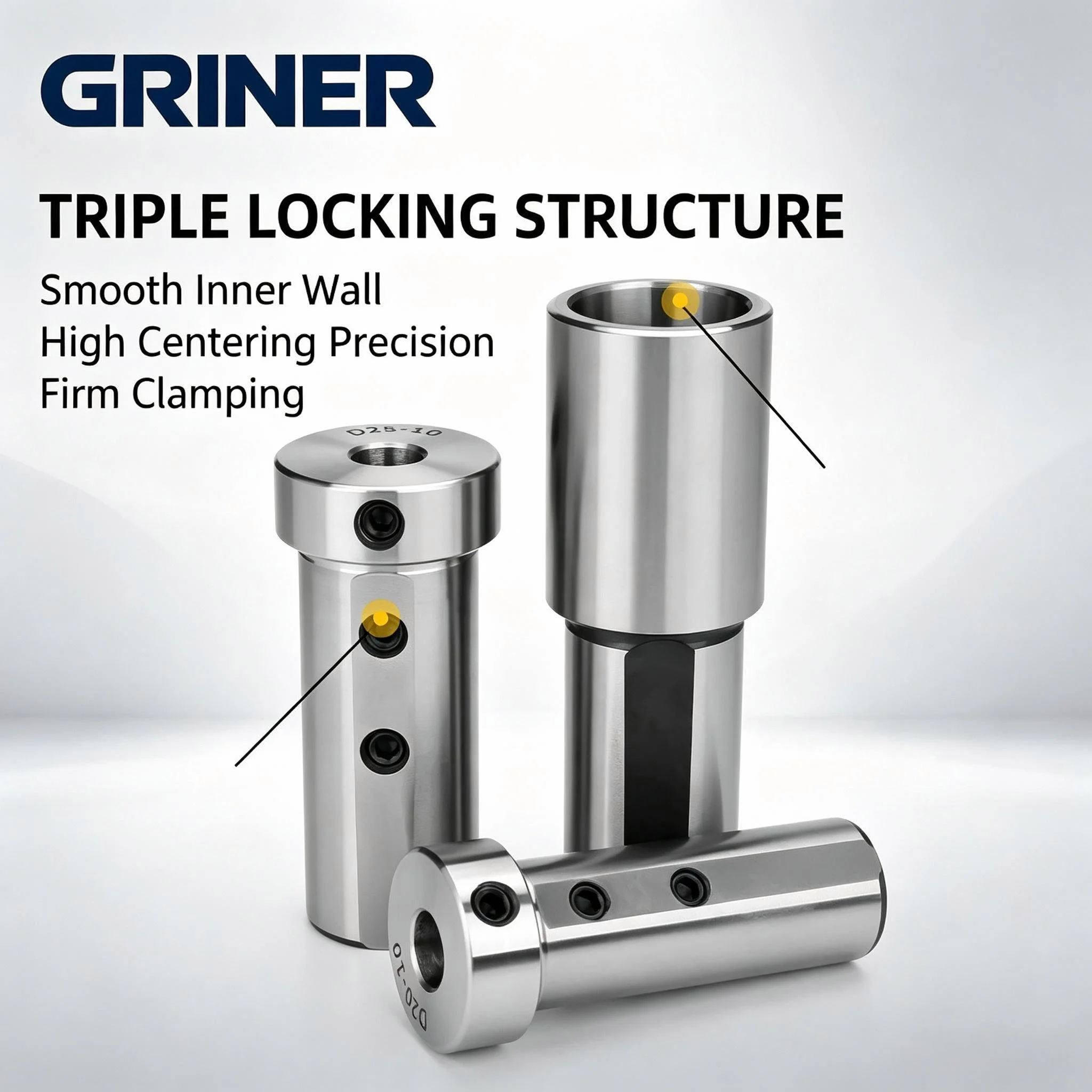 GRINER High Precision Lathe Tool Reducer Sleeve D25/D32/D40, Auxiliary Guide Bushing for U‑Drill, Anti‑Vibration Tool Seat