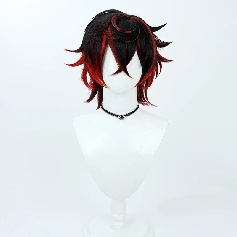 K9 Kuro Kurenai cosplay wig vtuber black red short heat resistant synthetic hair Halloween party role play Carnival wig cap