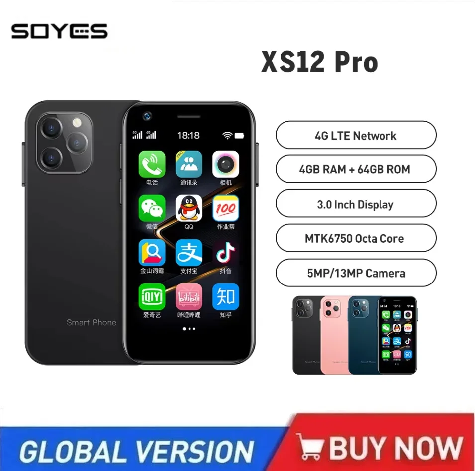 SOYES XS12 PRO أندرويد 10.0 هاتف ذكي مزدوج تناظري 4 جيجابايت رام 64 جيجابايت روم واي فاي بلوتوث FM نقطة اتصال نظام تحديد المواقع هاتف محمول صغير 4G