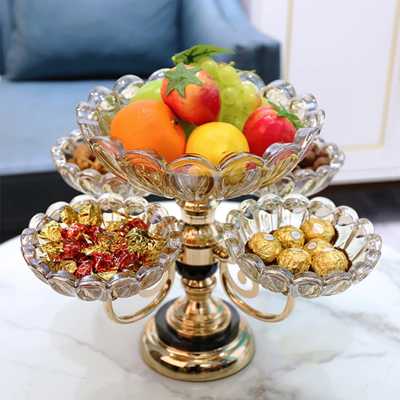 

Glass Multi-Layer Fruit Plate Modern Household Living Room Coffee Table Creative and Slightly Luxury Snack Candy Plate