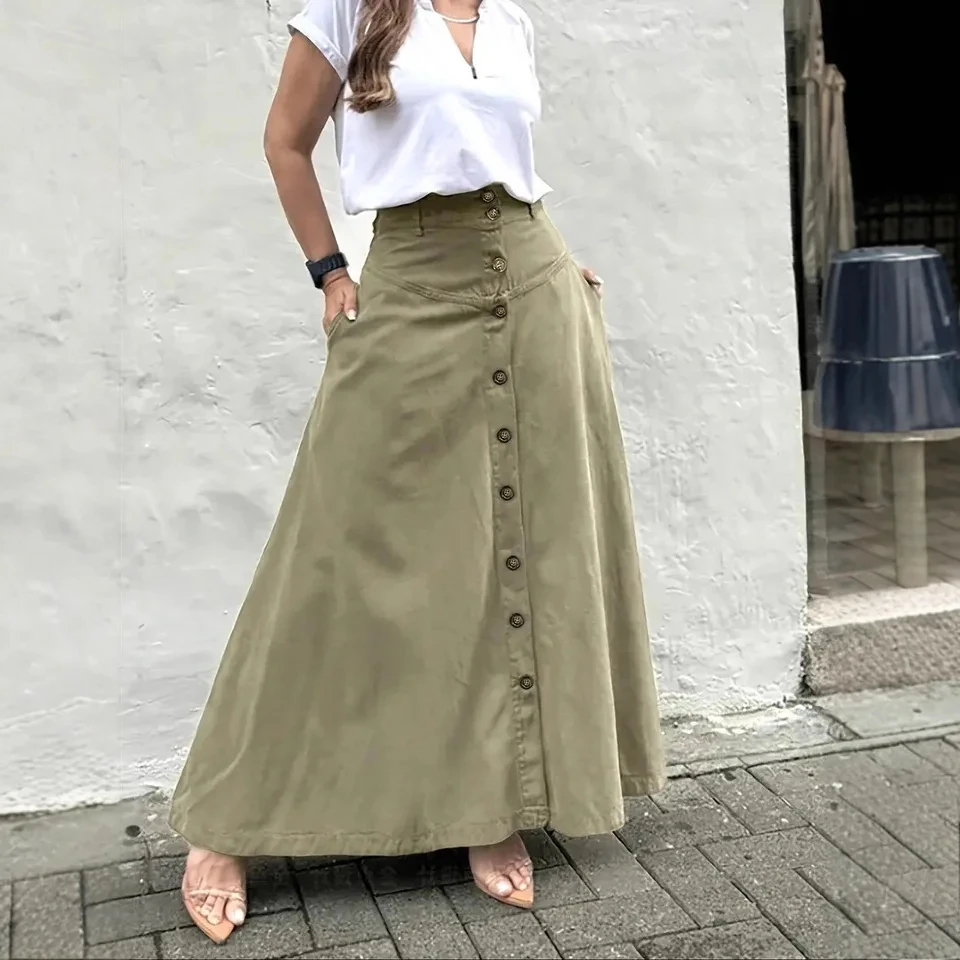 Falda Disfraz Ropa Mujer Button Up High Waisted Button Up Skirt Versatile For Autumn Winter, Loose Slit A-line Mid Length Skirt
