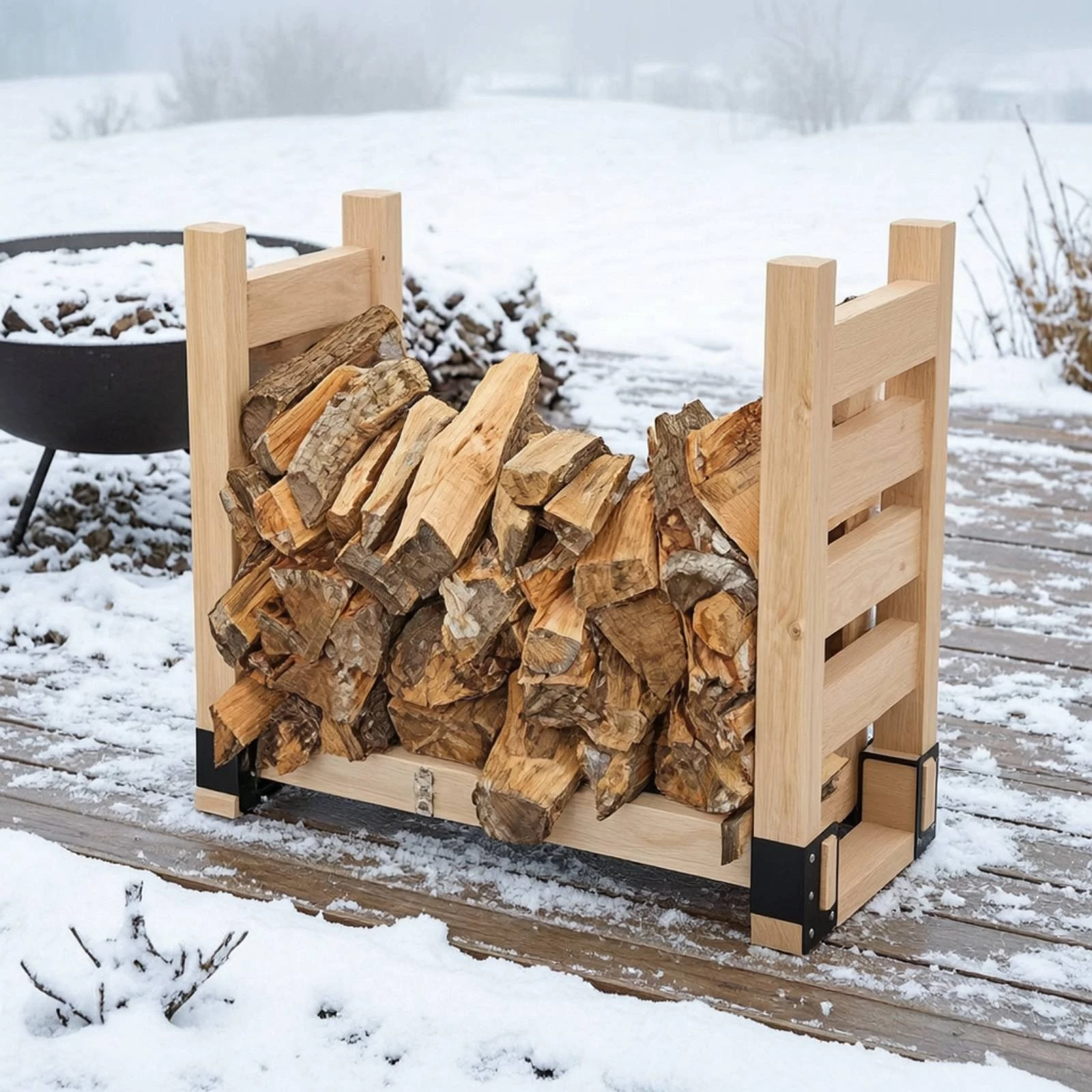 2 Pieces Log Rack Bracket with Screws Easy to Assemble Firewood Rack Bracket Log Stacking Stand Customizable Rectangular