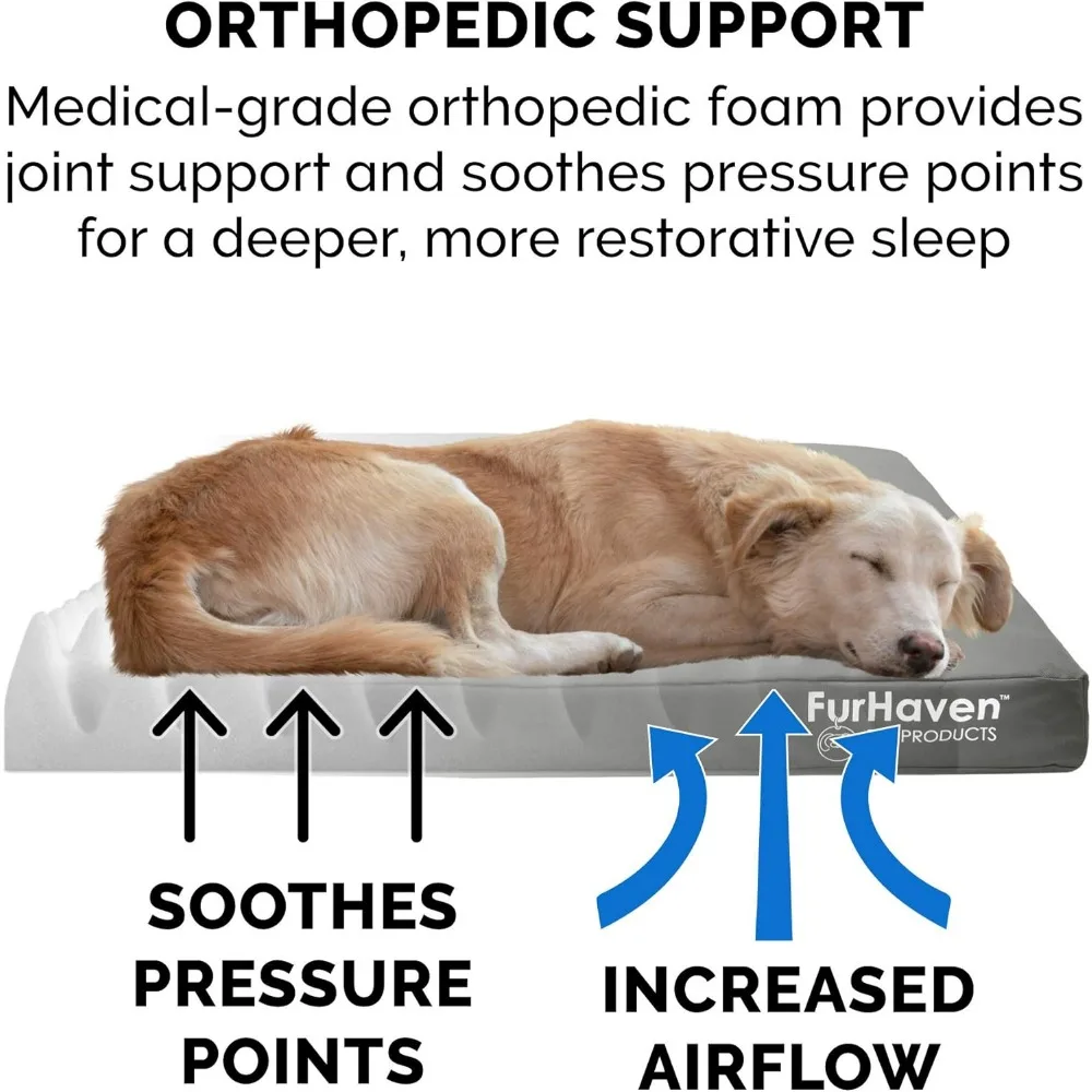 เตียงสุนัขแบบออร์โธปิดิกส์สำหรับสุนัขพันธุ์ใหญ่ พร้อมปลอกหุ้มที่ถอดออกได้และซักล้างได้ เหมาะสำหรับสุนัขน้ำหนักไม่เกิน 95 ปอนด์ ใช้ได้ทั้งในบ้านและนอกบ้าน ขนาดใหญ่