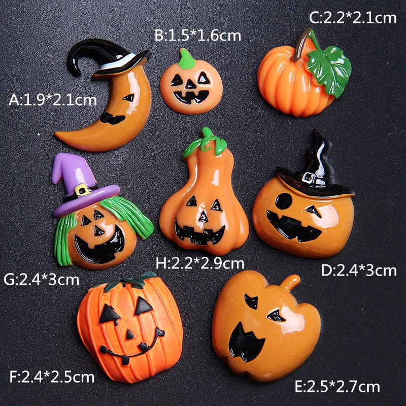 50pcs/lot Resin Acrylic Pumpkin Head Halloween Patch