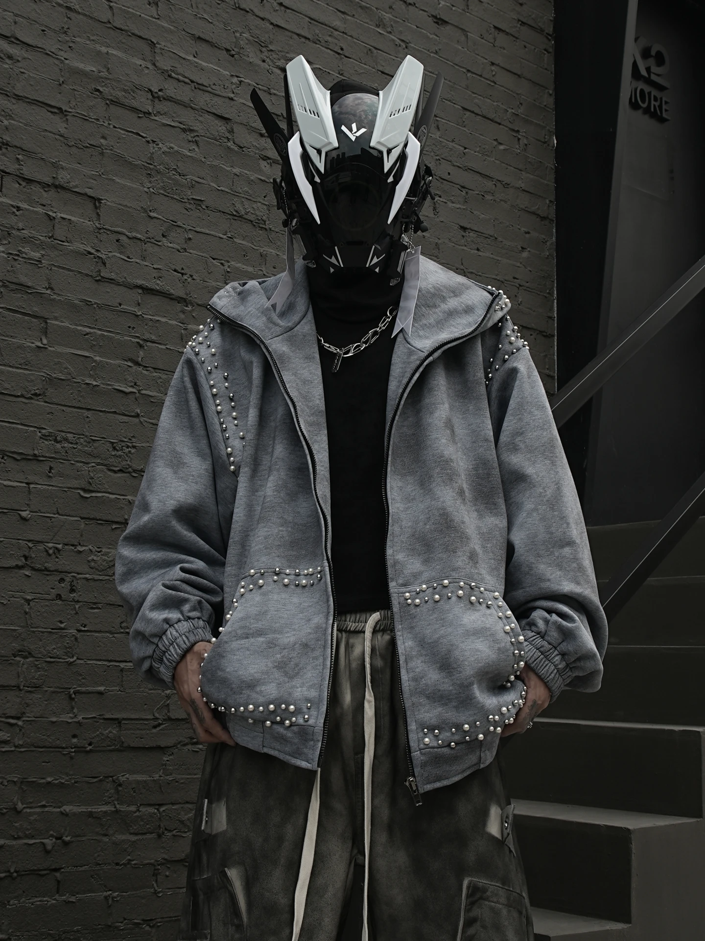 Pearl Three-Dimensional Decoration plus Size Hooded Sweater Cotton-Padded Coat Hip Hop High Street Heavy High-Grade Fleece-Lined