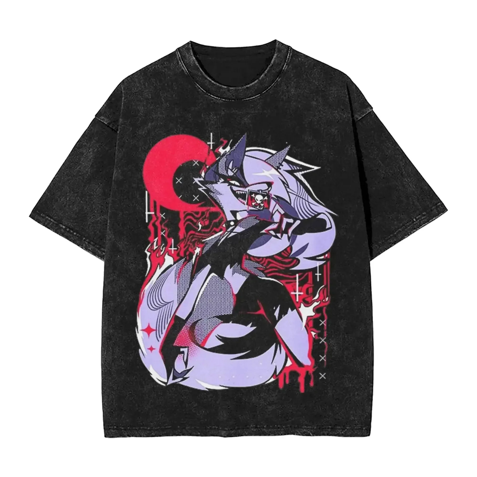 Helluva Boss Loona divertida camiseta lavada Retro con estampado gráfico para hombres y mujeres, camiseta holgada informal de gran tamaño, ropa de calle, Top de algodón a la moda