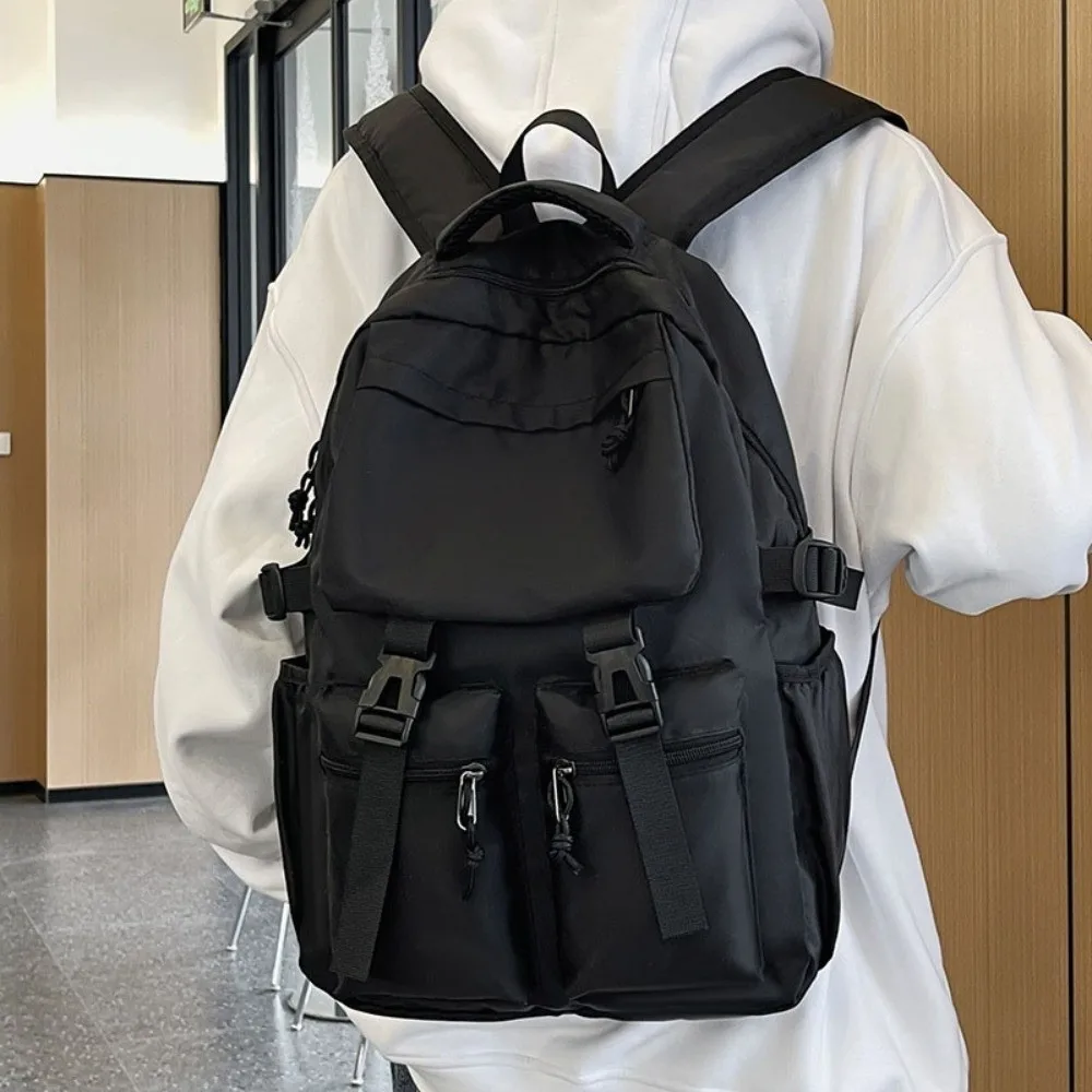 大容量キャンバスバックパック無地原宿学生スクールバッグマルチポケット和風ショルダーバッグ女の子男の子