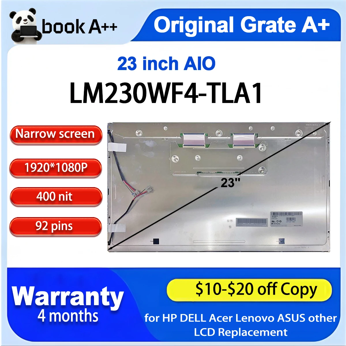 

Original New 23" LM230WF4 TLA1LM230WF4 (TL)(A1) FHD IPS 120Hz 92Pins LCD Screen Display For All-in-one Machines