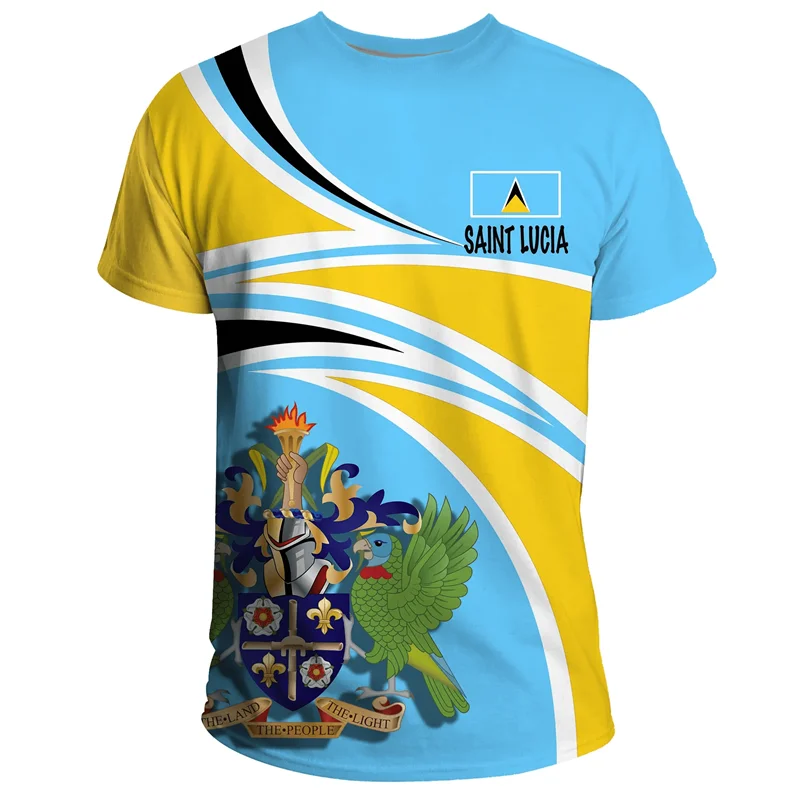 Saint Lucia Flag 3D Printed T Shirt Men Summer Fashion National Graphic Tee Short Sleeve Round Neck Oversized Casual Tops Shirt