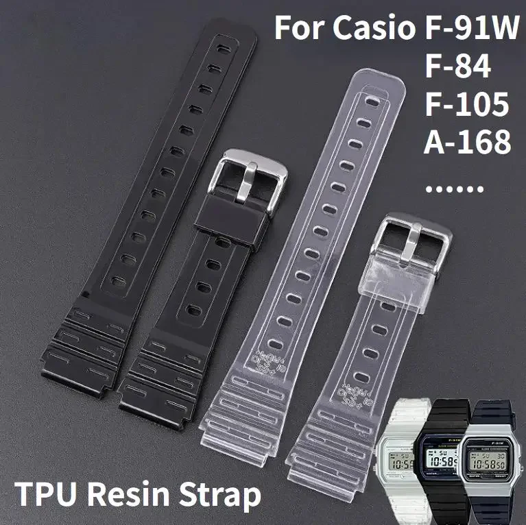 TPU Resin Watch Band Strap for Casio F 91W F84 F105 108 A158 168 for Casio AE 1200 Watchband Bracelet Wristbelt Transparent