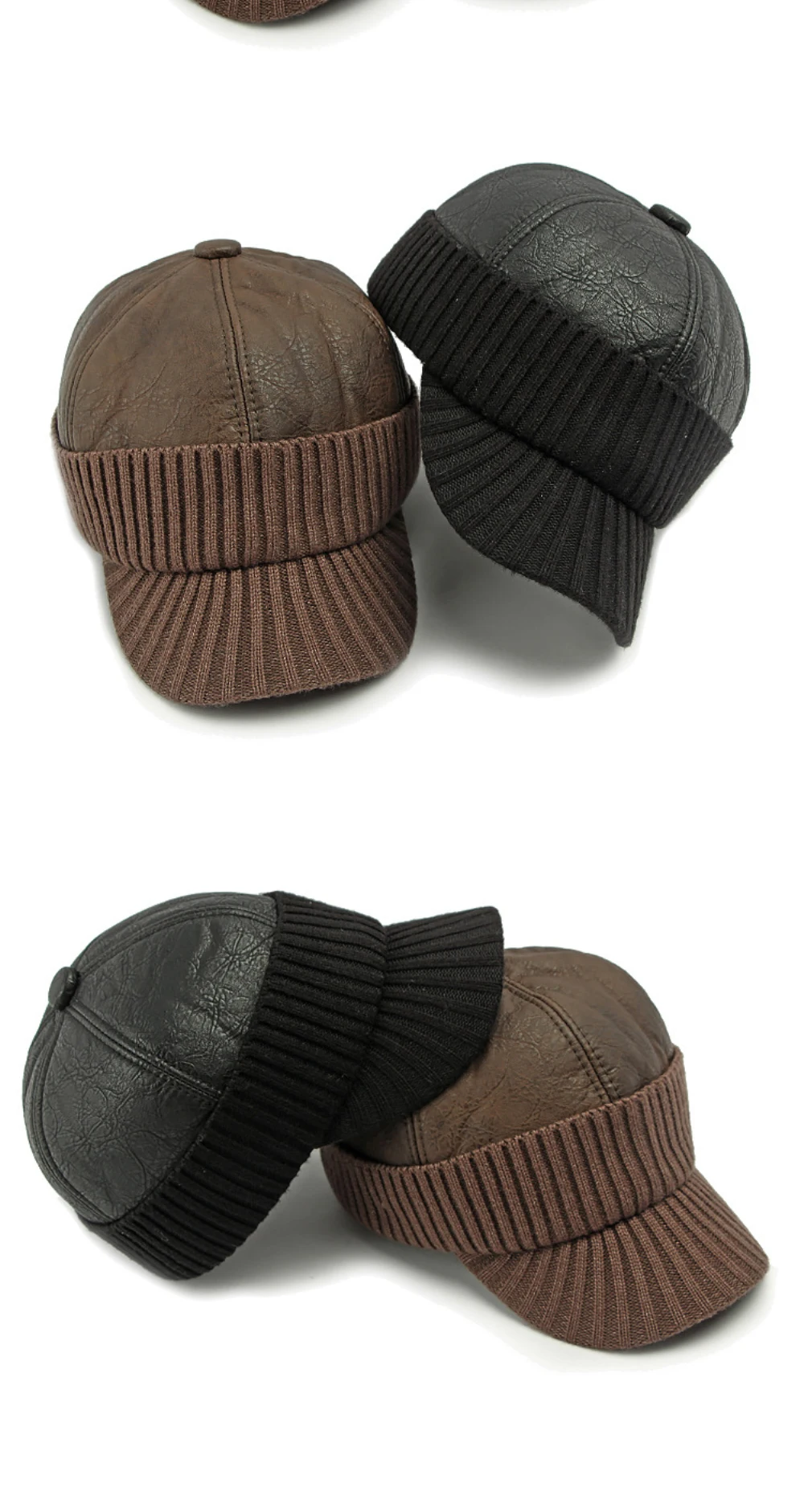 HT4542 Hohe Qualität PU Leder Kappe Dicke Warme Winter Baseball Kappe Männer Baseball Hüte Snapback Earflap Cap Papa Hüte mit Ohrenklappe – Detail 3