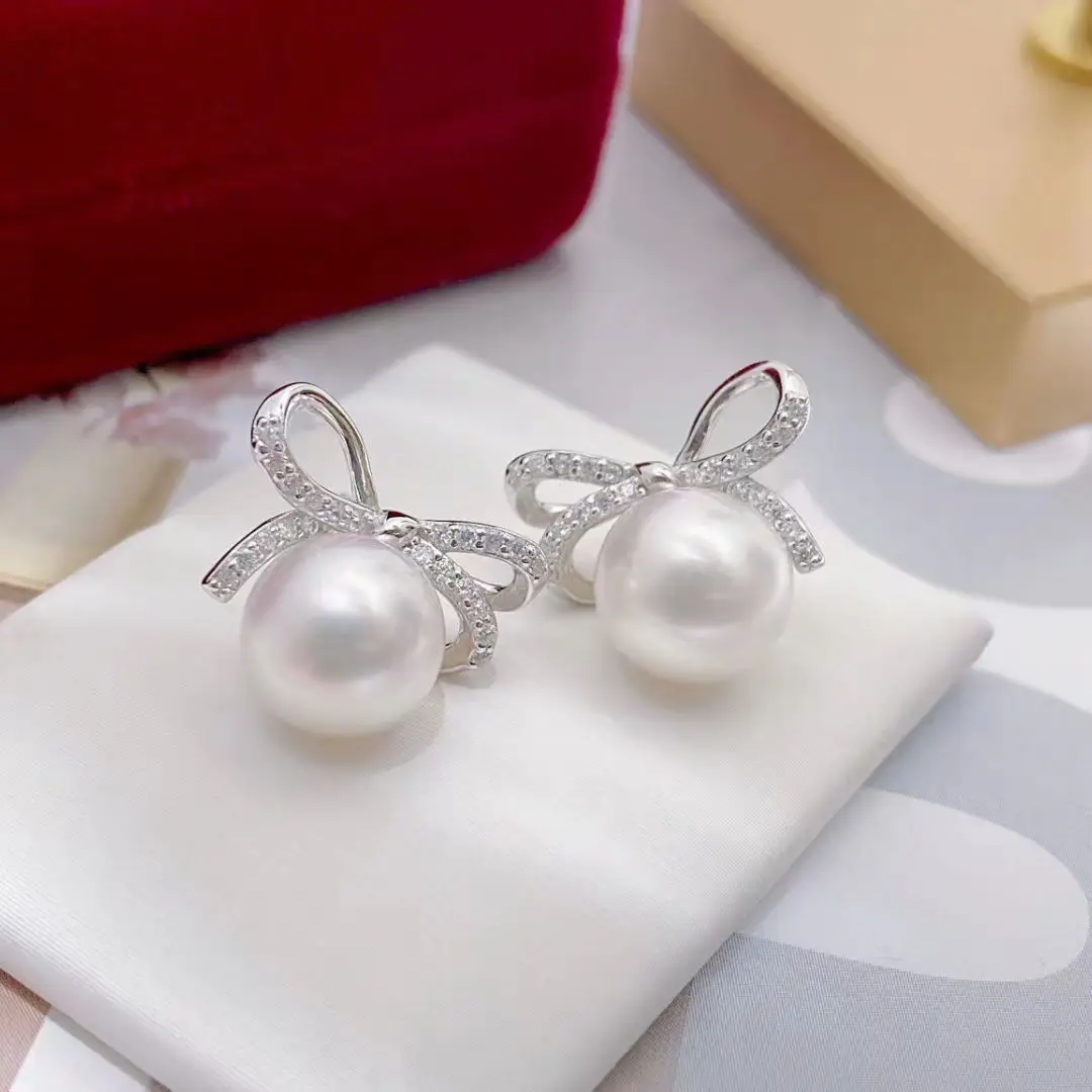 القوس عقدة S925 فضة أقراط جبل النتائج إعدادات قاعدة تصاعد أجزاء ملحق ل 8-9 مللي متر اللؤلؤ 5 زوج/وحدة #4