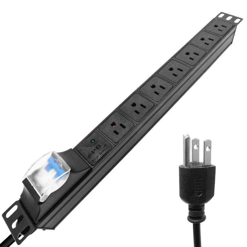 Network Rack PDU Power Strip 4000W 7 US Socket 16A Circuit Breaker 2Meters Extension Cord Aluminium Alloy Shell