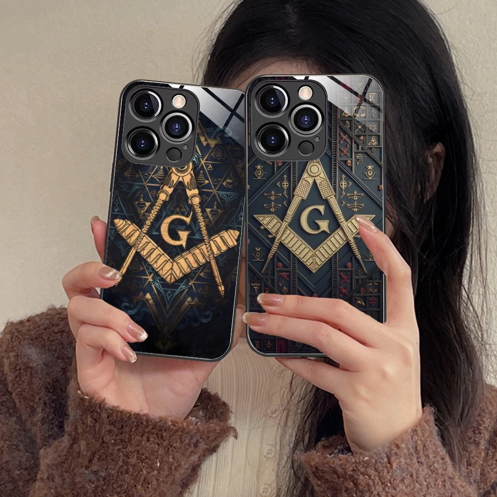 Freemason Painting Color Mobile Cell Phone Case for iPhone 16 15 14 13 12 11 X XR XS 8 Pro Max Plus Mini PC Glass Cover Shell