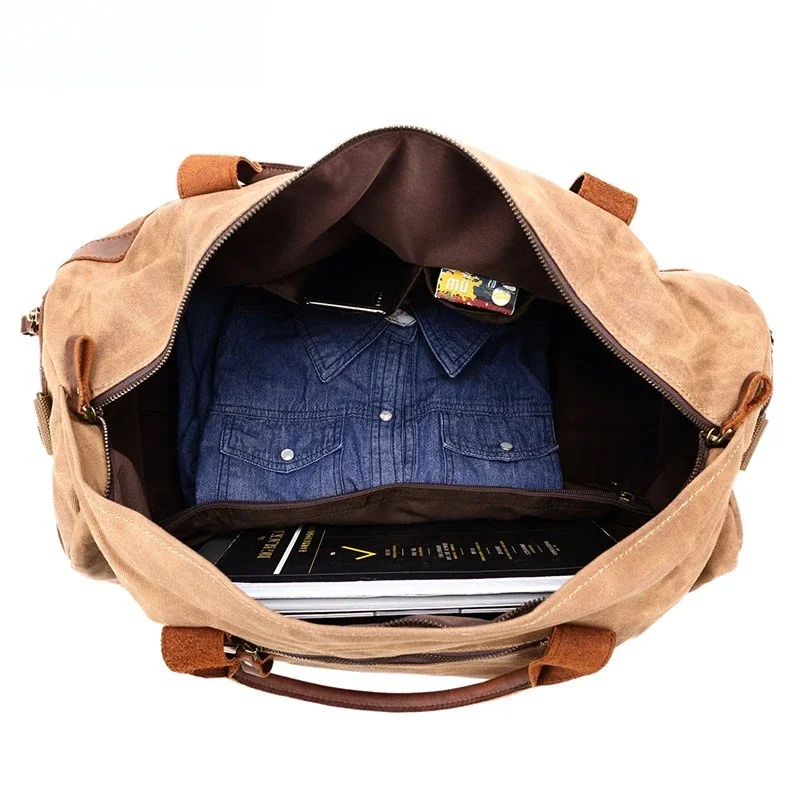 Retro Oil Wax Canvas Travel Bag Women's Handbag Camping Storage Large Capacity Messenger Waterproof Luggage Bag Men