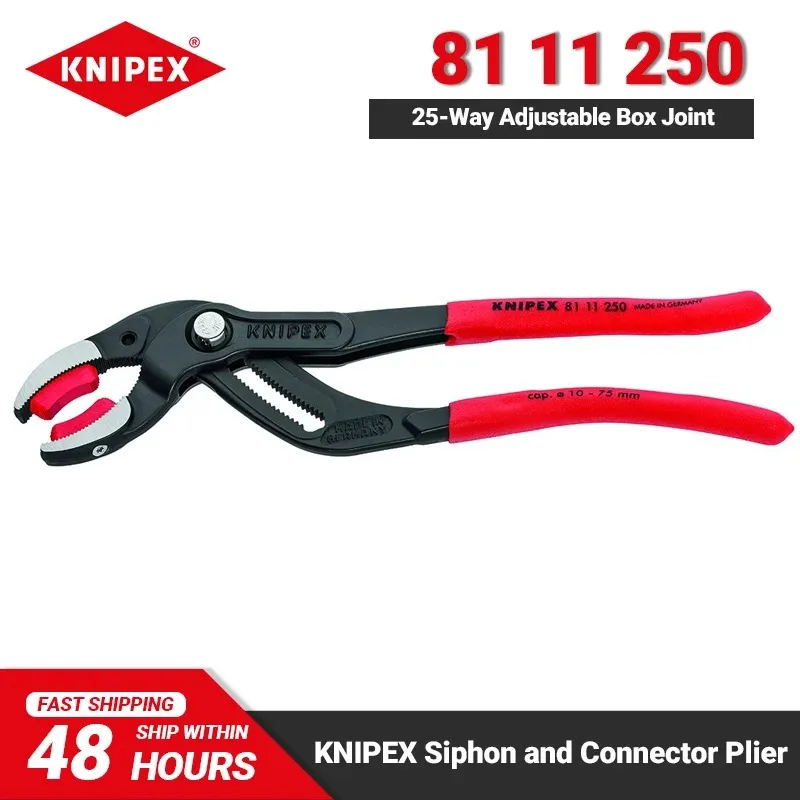 

KNIPEX 81 11 250 Siphon and Connector Pliers with 25-way Adjustable Box Joint Plumbing Tools for Oil Filters and Plastic Pipes