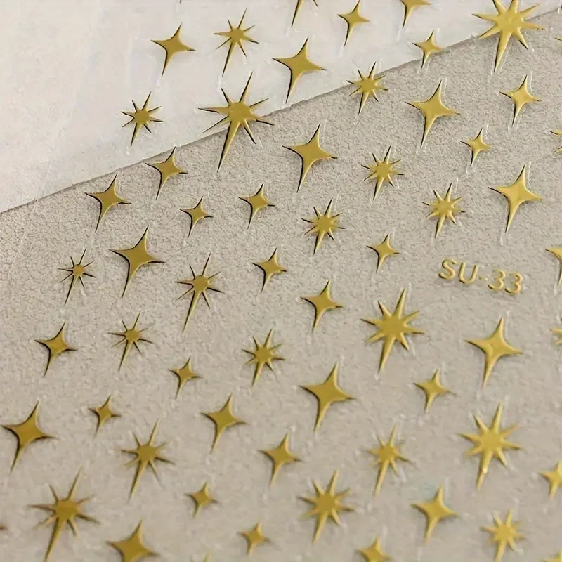 2 piezas, calcomanías de arte de uñas Y2K de ráfaga de estrellas, decoraciones brillantes doradas y plateadas para manicura francesa, para uñas de bricolaje 6