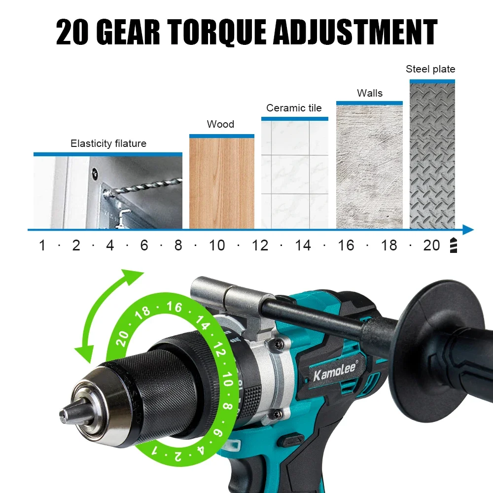Kmoalee 13mmpro High Torque High Power Brushless Electric Impact Drill Can Break Ice Cordless Screwdriver Lithium Battery Rechar