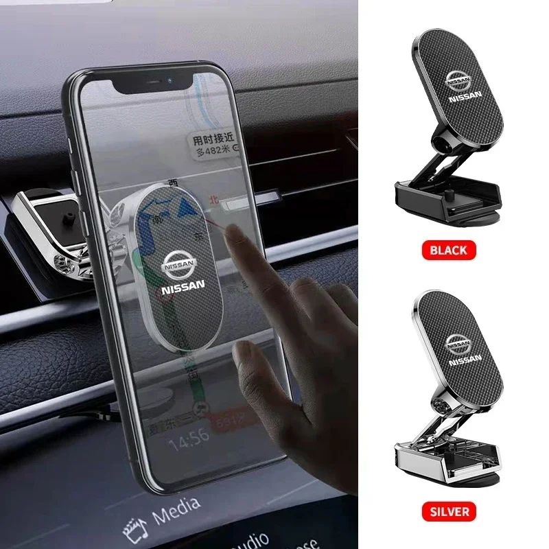 Car Logo Magnetic Foldable Phone Holder For Nissan X-trail Qashqai Note Juke Sentra Patrol Navara Micra Leaf Almera Accessories