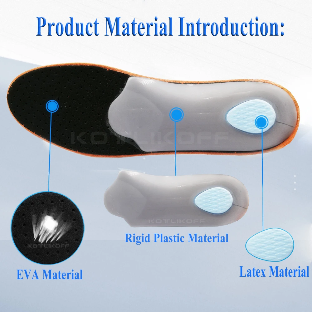 KOTLIKOFF Leather Latex Orthopedic Foot Care Insole Antibacterial Active Carbon Orthotic Arch Support Instep Flat Foot Shoe Pad