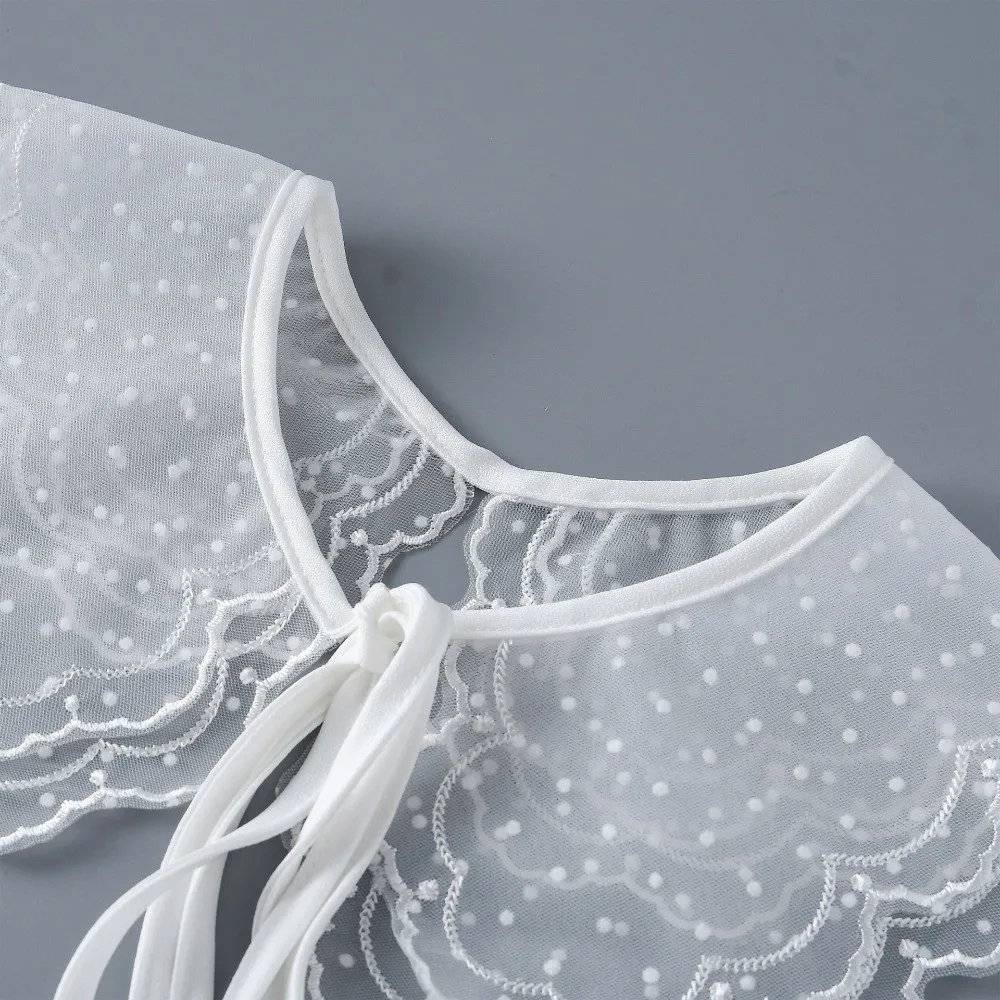 Lace Cape Fake Collar Organza Embroidered Double Layer Lace Shawl Collar Floral Embroidery Adjustable Strap Detachable Collar
