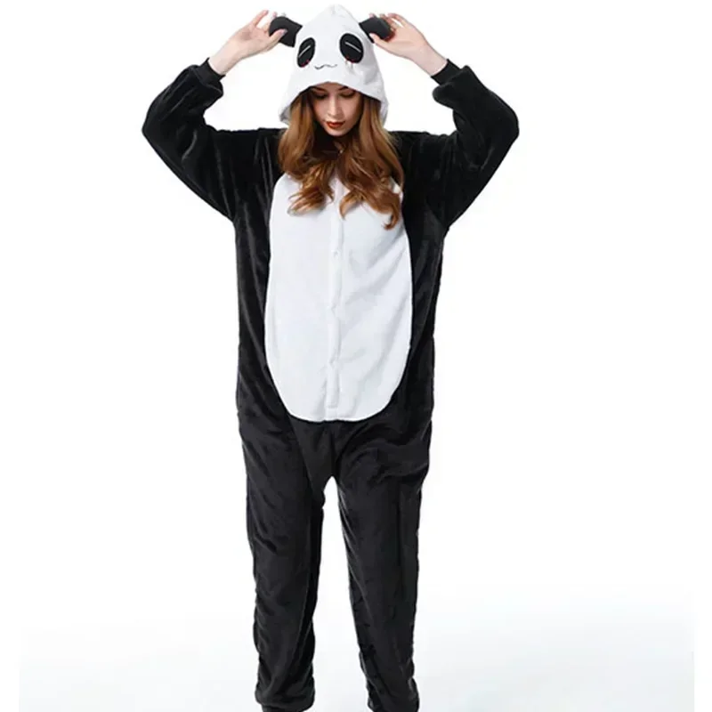 Women Men Onesies Cow Kigurumi Animal Pajamas Unisex Adults Flannel Hooded Jumpsuits Zipper Sleepwear Anime Party Cosplay