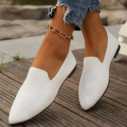 Women Solid Color Pointed Head Mesh Loafers Shallow Woman Flats Soft Bottom Knit Ballet Flats Shoes Casual Slip on Boat Shoes