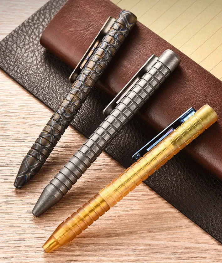 FEGVE Titanium PEI Ballpoint Pen Bolt Action Signature Writing Pocket Pen 5pcs Refills