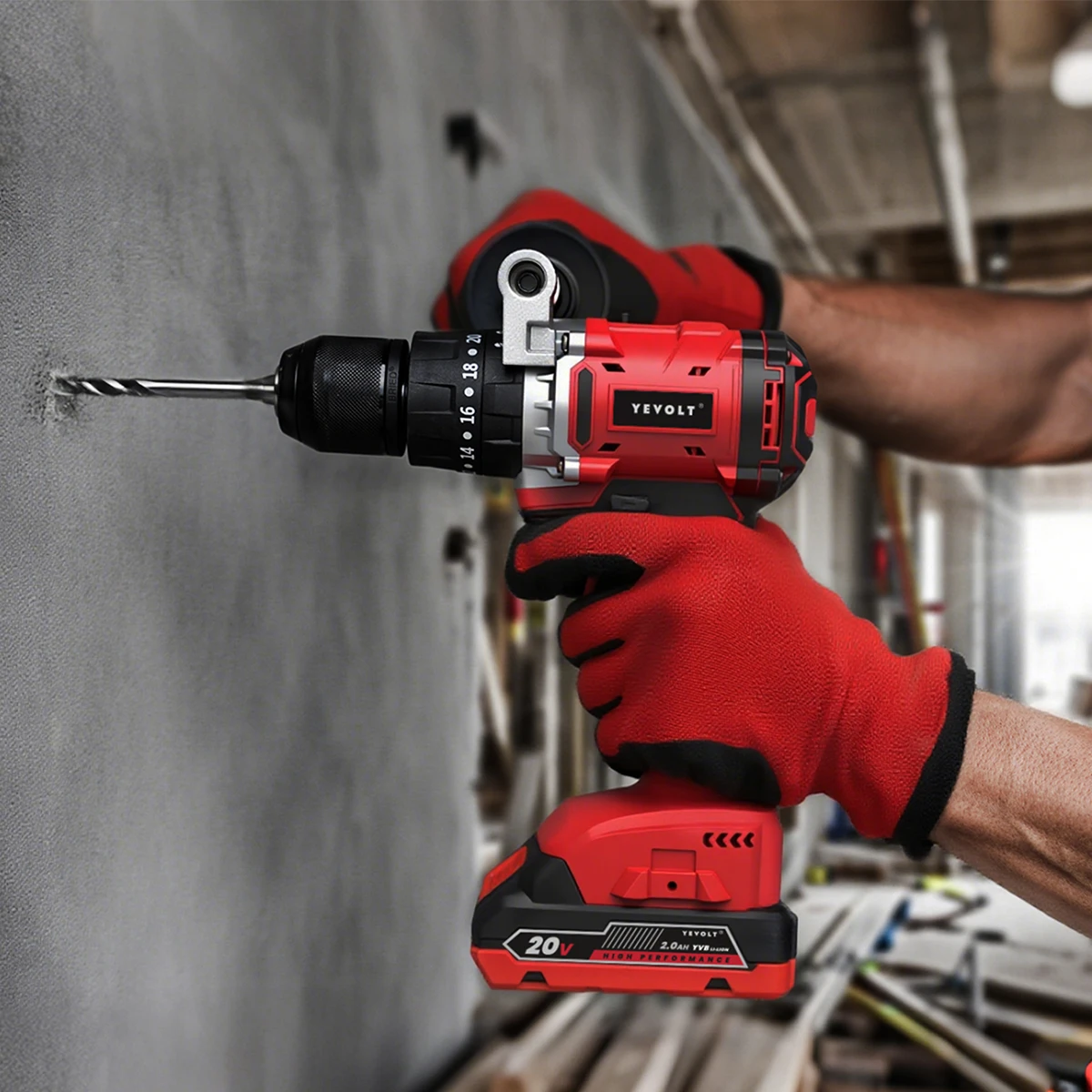 YEVOLT 20V Cordless Brushless Drill Driver - 100N.m Industrial-Grade High Torque for Heavy-Duty Tasks Metal/Wood Drilling Work