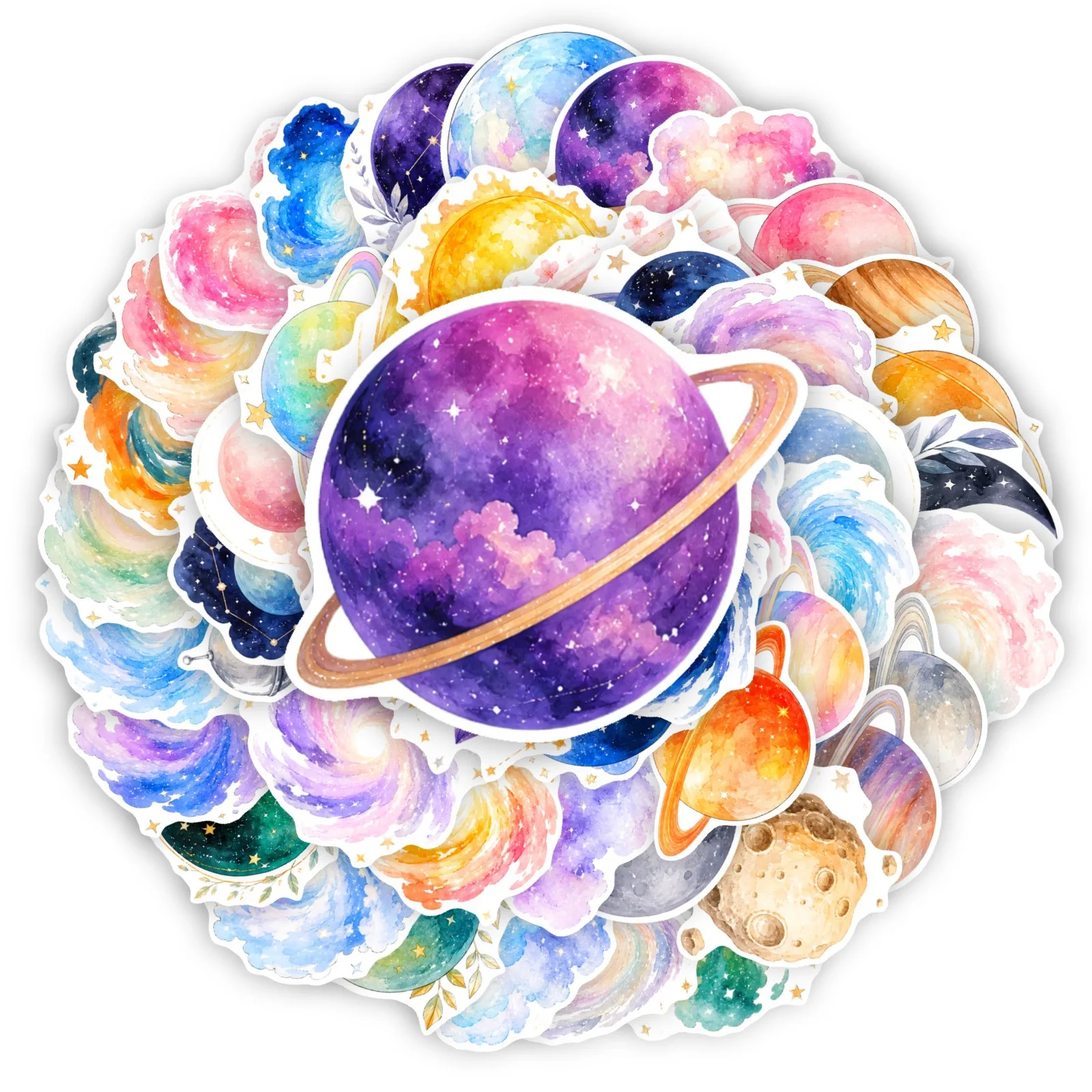 10/30/50PCS Watercolor Space Planet Stickers Aesthetic Galaxy Moon Nebula Star Decal for Laptop Journal Luggage DIY Gift Sticker