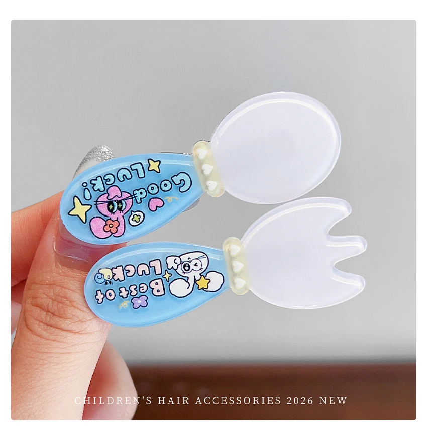 2026 Neue Rosa-Blaue Blumen-Haarspangen-Set für Kinder und Mädchen, Organza-Schleife mit Cartoon-Druck, Haarklammern für Kleinkinder, Haaraccessoire-Geschenk – Detail 6
