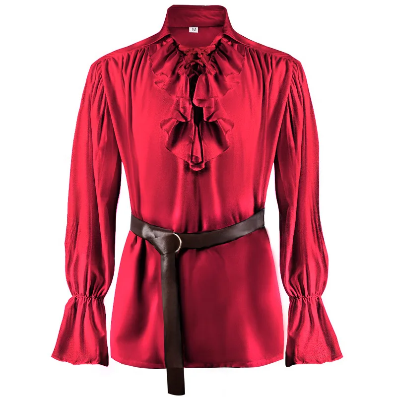 loween New Medieval Men's Puffy Sve irt with Belt Vintage Performance Costume Full Length Ankle Ethnic T Top