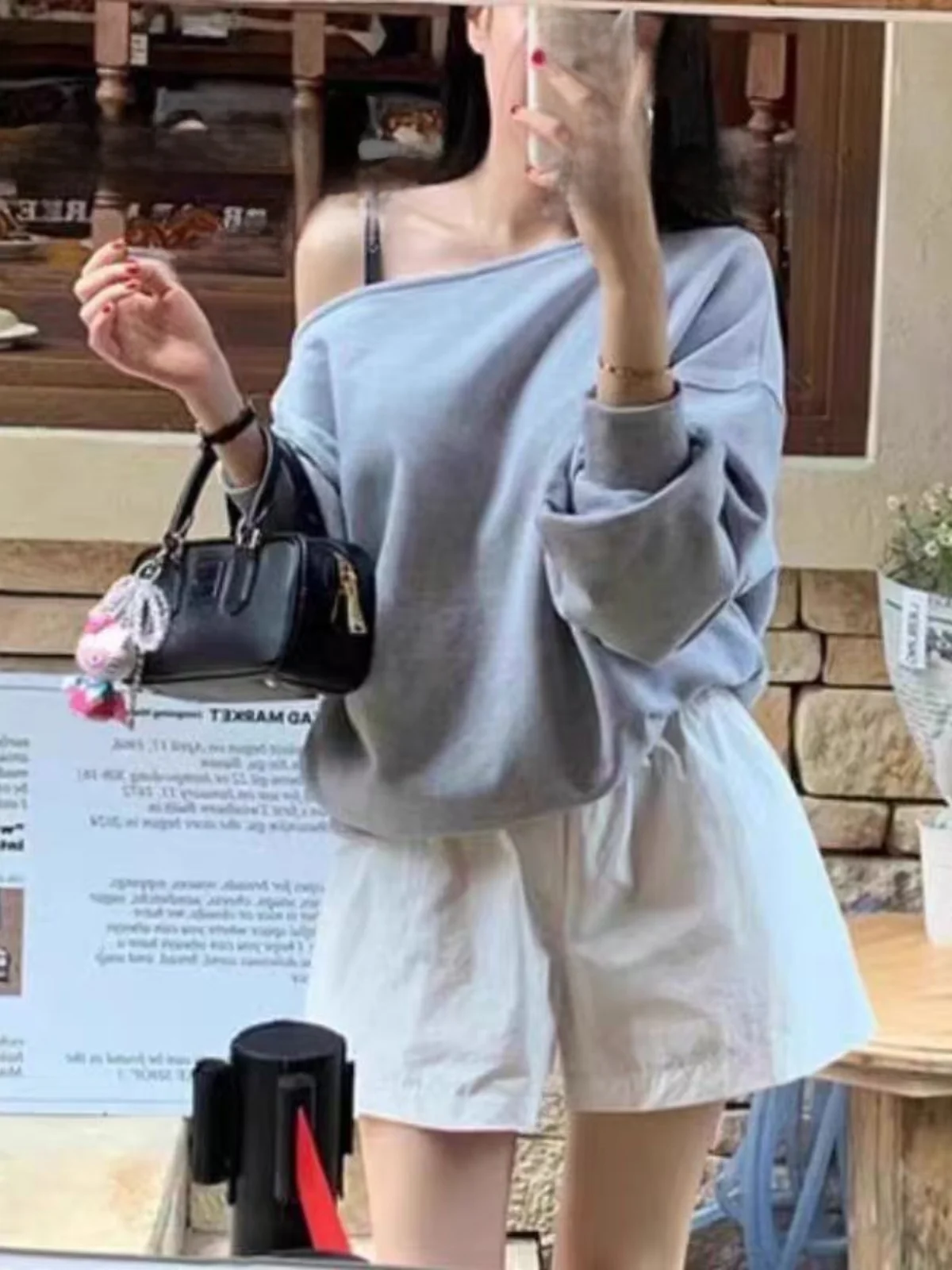 Felpa monospalla da donna allentata Autunno Faion Coreano Sle Capispalla casual ort Sve Long Ne Design Colore puro