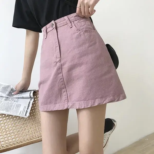 

Summer Demin Skirt Women Korean Style Retro High Waist Slim Jean Skirt Fashion Female Students All-Match Casual A Line Skirts